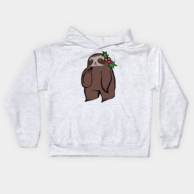 Christmas Holly Sloth Kids Hoodie by saradaboru